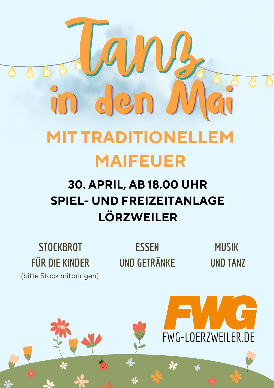 Einladung zum Tanz in den Mai am 30.04.2024 um 18 Uhr Spielplatz Lörzweiler